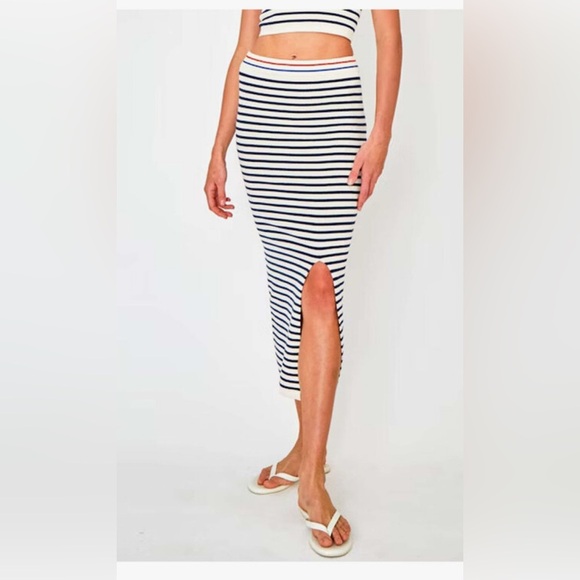 KULE x Anthropologie Dee Knit White Blue Striped Nautical Pencil Tube Maxi M - Picture 5 of 12